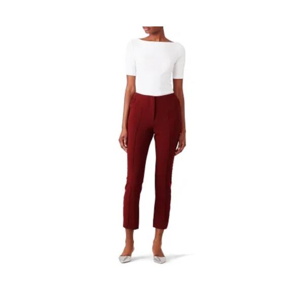 CINQ A SEPT Lana Piped Cropped Trousers Size 2 Rhubarb Camilla Red Crepe Pants - Picture 11 of 11